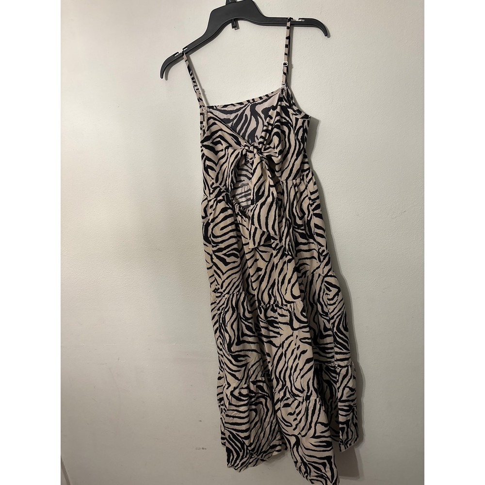 Unbranded Zebra Print Dress Women Size 5 Beige Black Excellent Tie Back Tiered